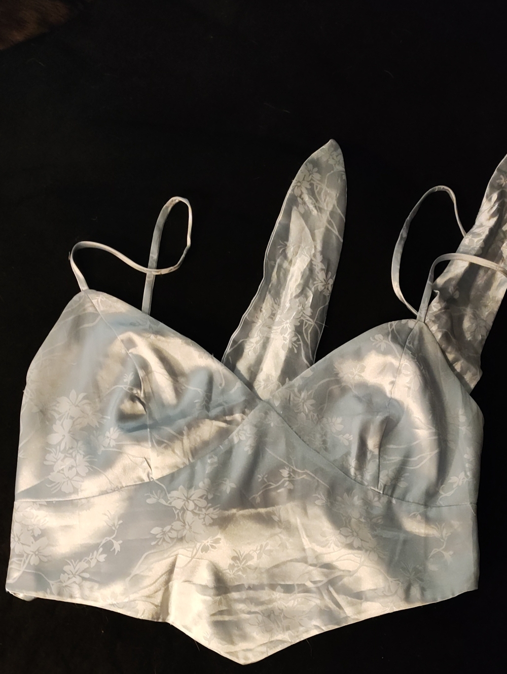 Windsor Pale Blue Satin Floral Bandeau Top